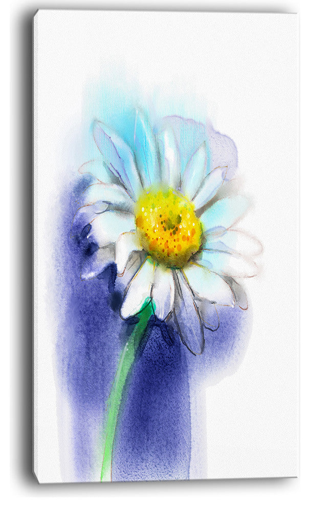 "White Gerbera Daisy in Blue" Flower Canvas Wall Art, 20"x40"