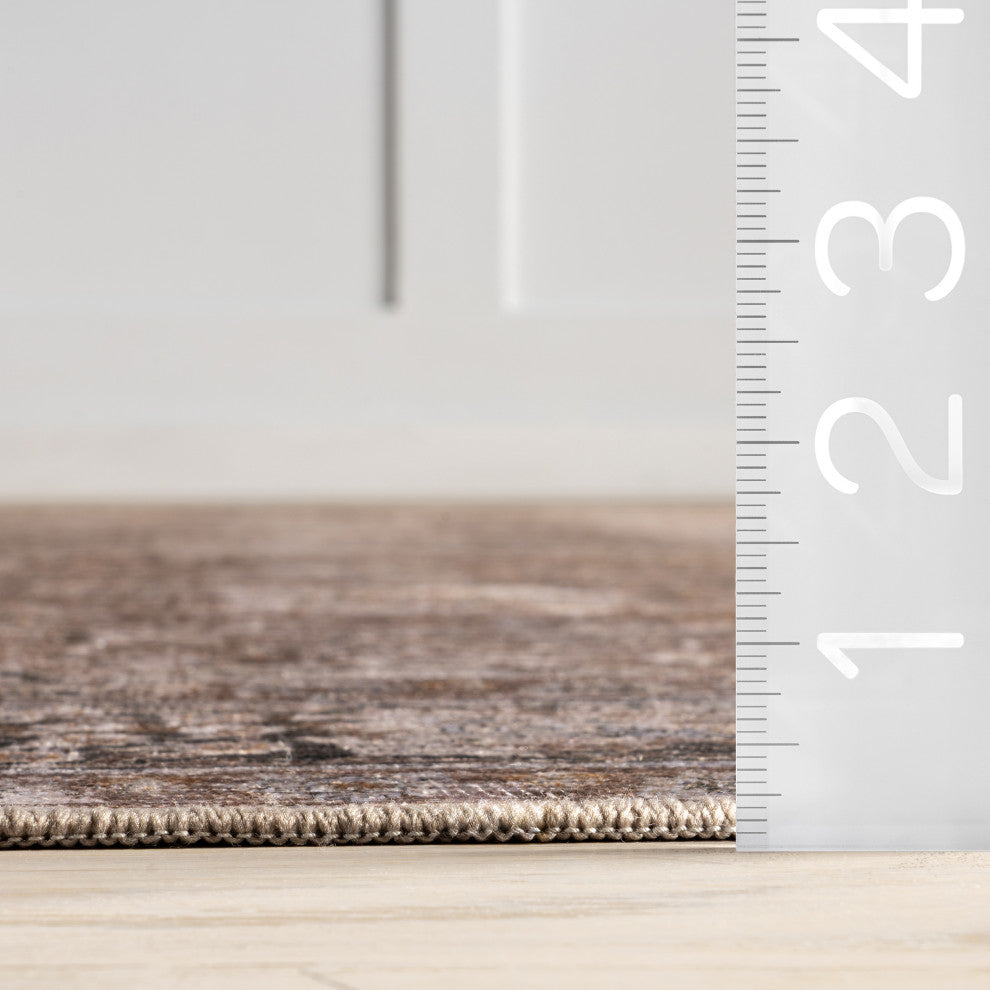 Bayberry Spill Proof Vintage Machine Washable Area Rug, Brown 3'x5'