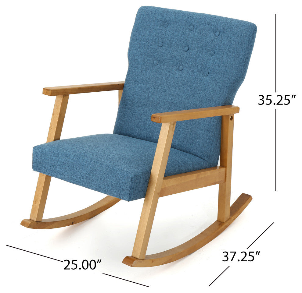 GDF Studio Hank Mid Century Modern Fabric Rocking Chair, Muted Blue