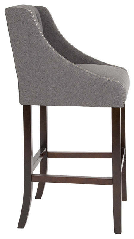 Carmel Series 30" High Tufted Walnut Barstool, Dark Gray Fabric