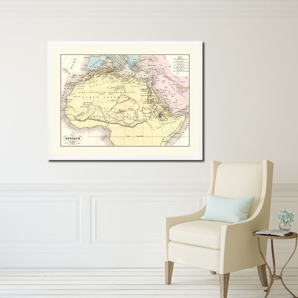 Ancient Africa Old Map Print On Canvas With Frame Art Collection 16" X 21"
