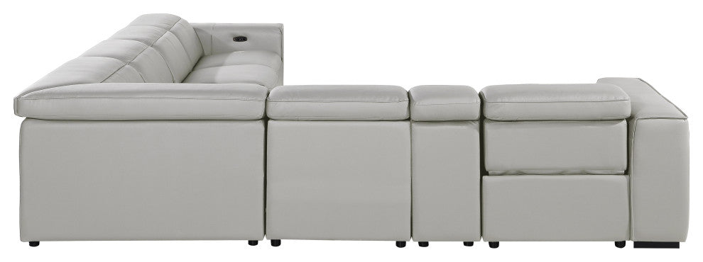 Niccolo Italian Leather 7-Piece L-Shaped Power Reclining Sectional, Light Gray