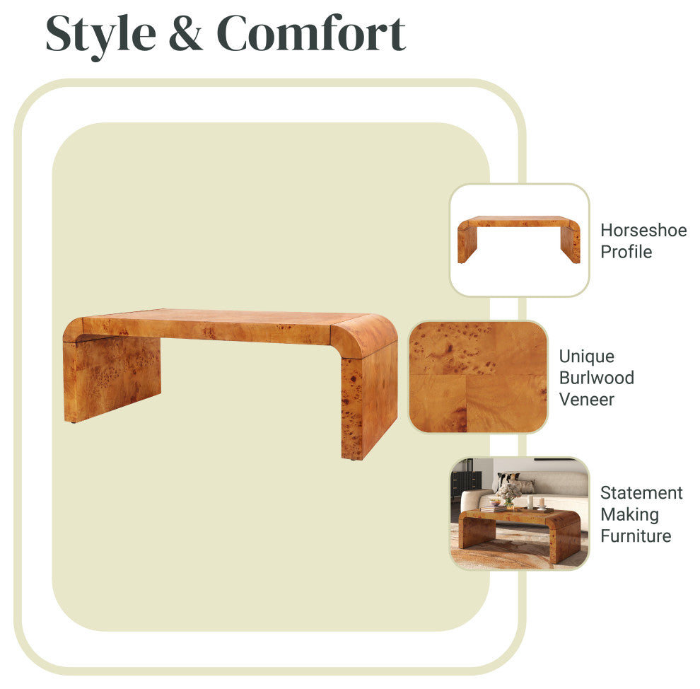 Adriel Burl Wood Coffee Table, Golden Brown Burl