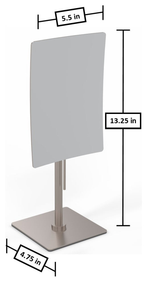Minimalist Rectangular Free Standing Mirror Single-Sided With 3x, Chrome, Brushed Nickel