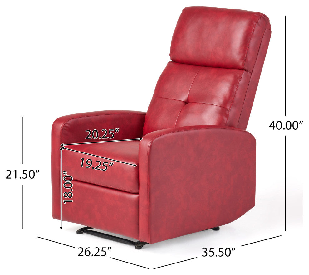 GDF Studio Teyana Red Leather Recliner Club Chair