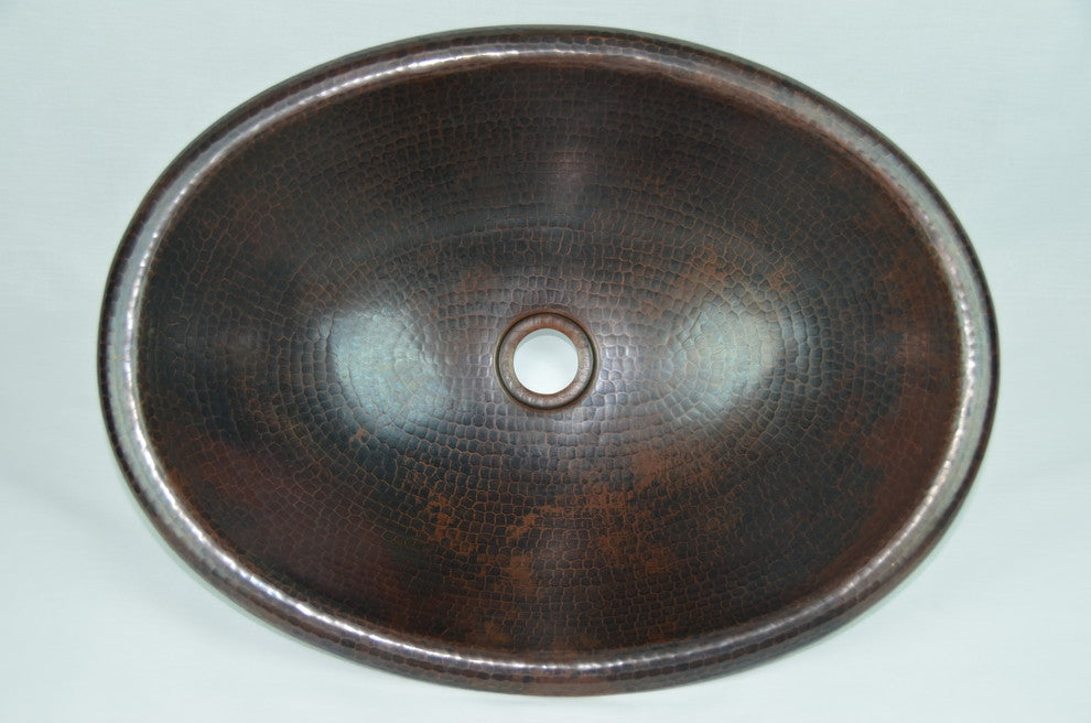 19" oval copper sink top mount