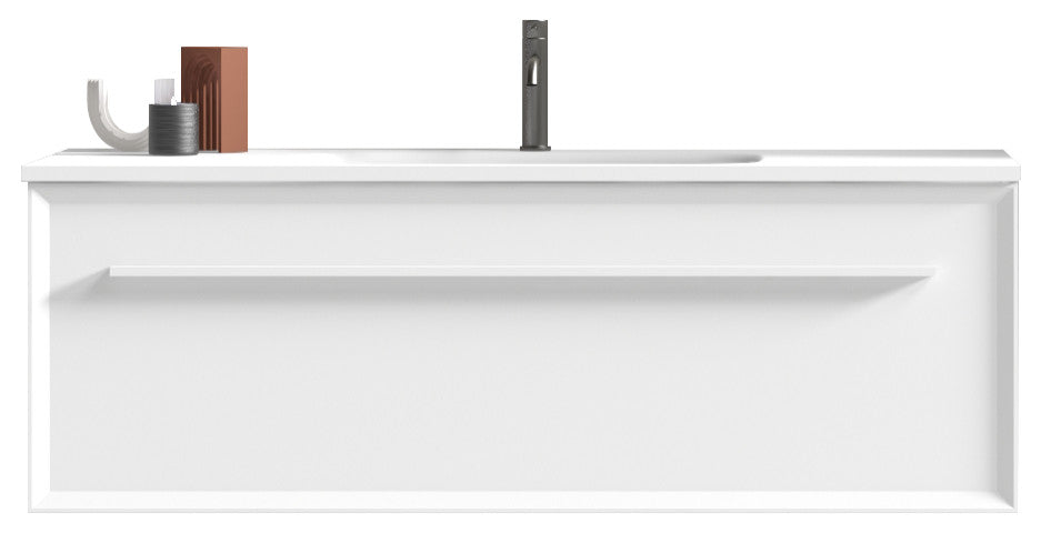 Nevia Wall Mounted Floating Bathroom Vanity with White Solid Surface Sink, 48"