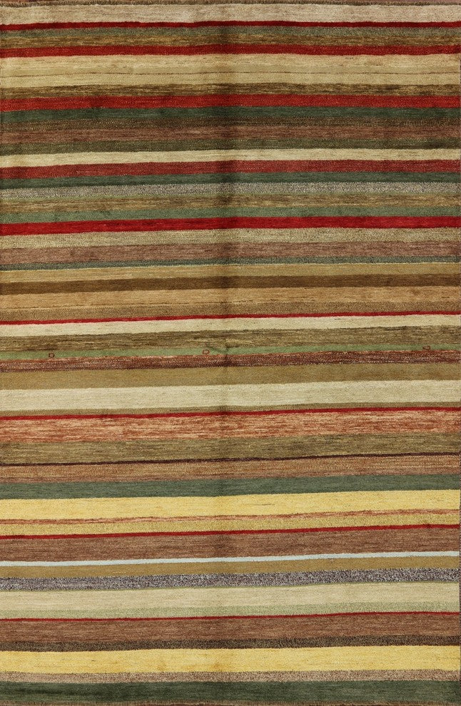 Modern Collection Gabbeh Multicolor Striped 7'x10' Hand Knotted Wool Rug H9200