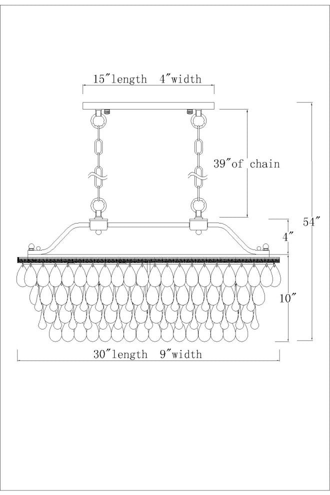 4-Light Antique Bronze Rectangular Crystal Chandelier Dining Room Fixture Glam