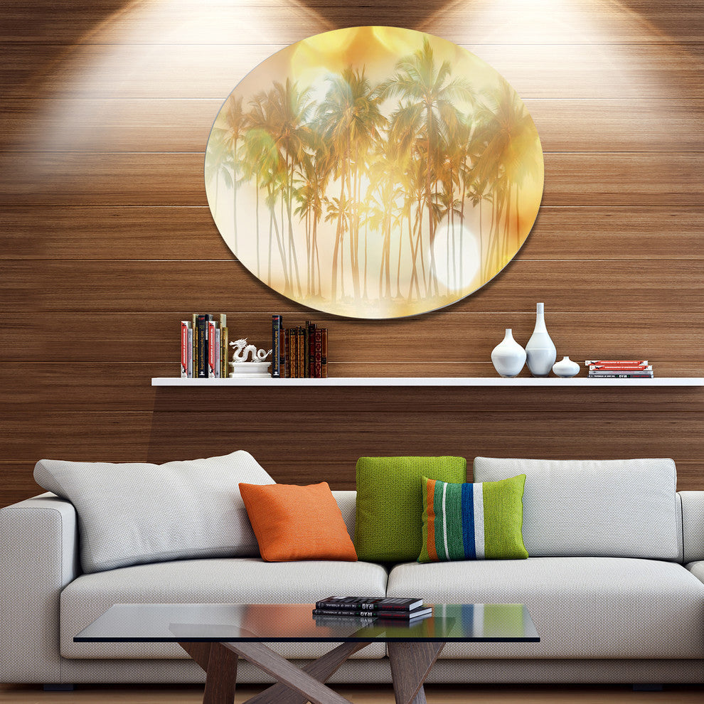 Palms In Serene Tropical Beach, Landscape Round Wall Art, 11"