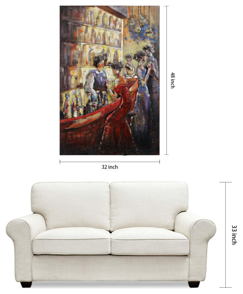 "Tavern" Primo Mixed Media Hand Painted Iron Wall Sculpture 48x32