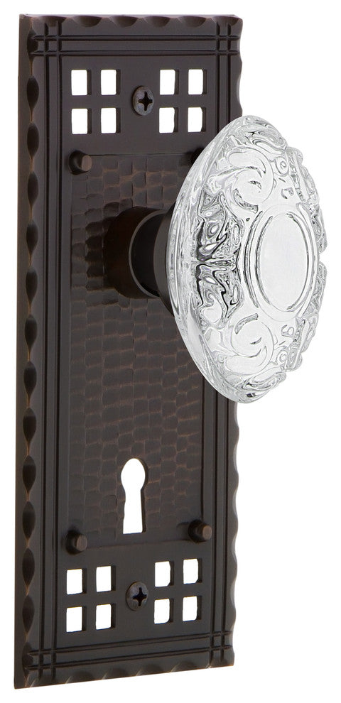 Craftsman Plate Double Dummy, Keyhole Crystal Victorian Knob, Timeless Bronze