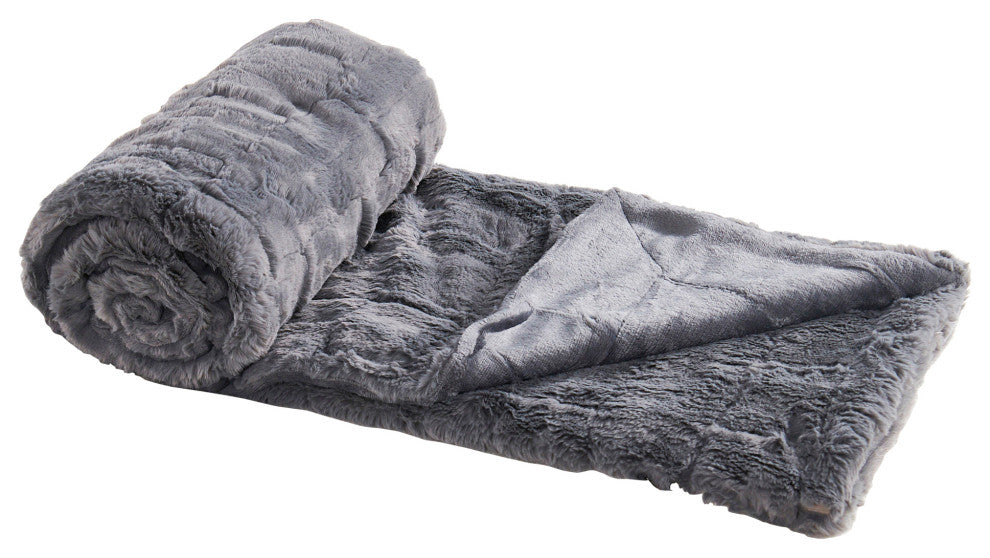 Kasaya Jumbo Jacquard Supersoft Faux Fur Throw Blanket, Sharkskin, 60" X 80"