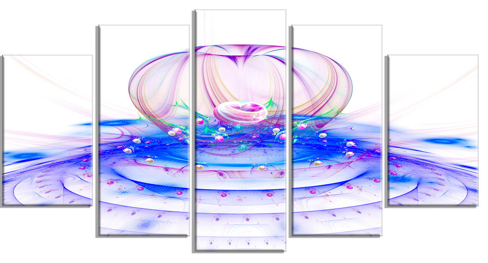 Spectacular Blue 3D Surreal Art, Floral Canvas Art Print, 60"x32", 5 Panels