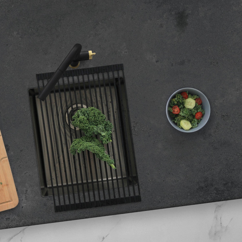 STYLISH 16in Graphite Black Single Bowl Undermount Stainless Steel Kitchen Sink