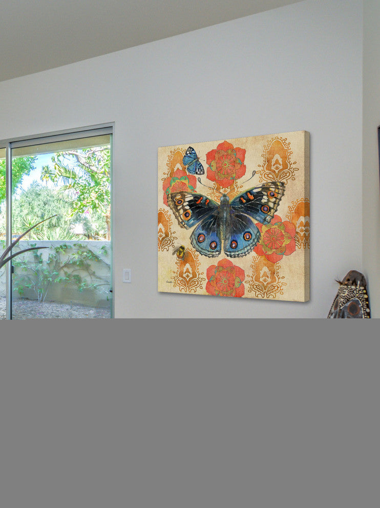 "Blue Pansy Butterfly" Painting Print on Canvas by Evelia