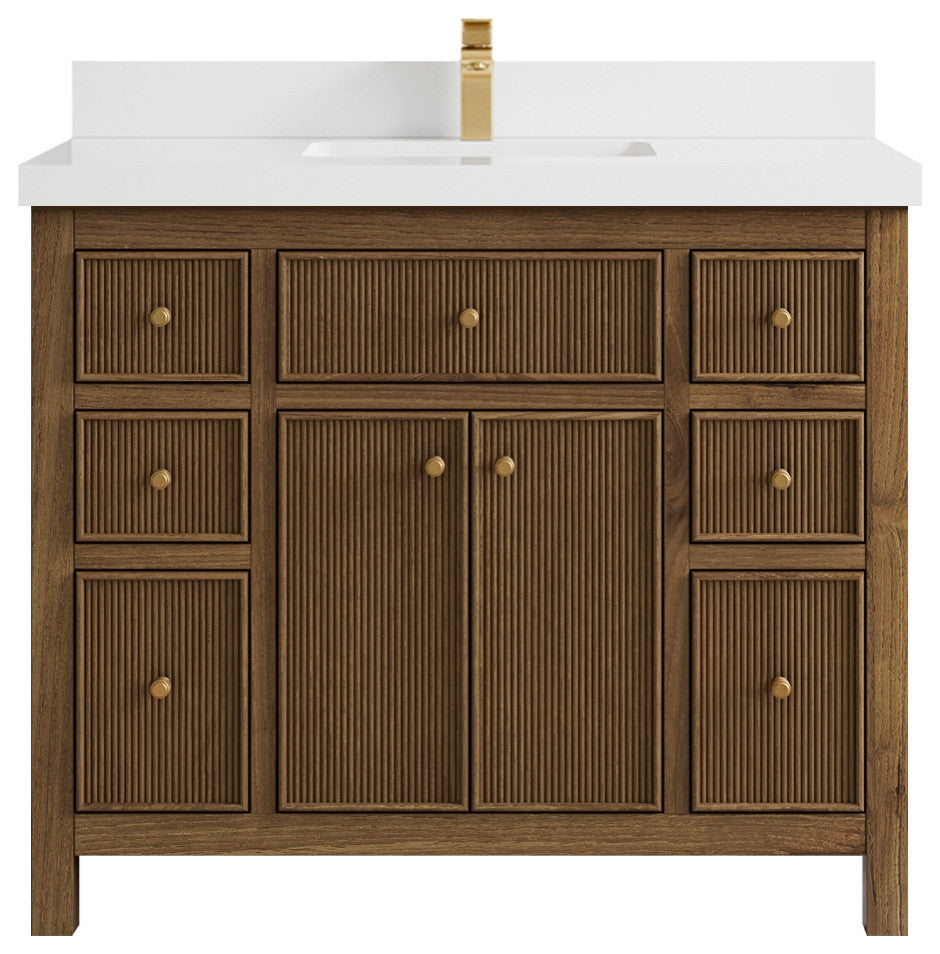 Sonoma Teak 42 Single Sink Bath Vanity in Dark Natural with 2" White Quartz