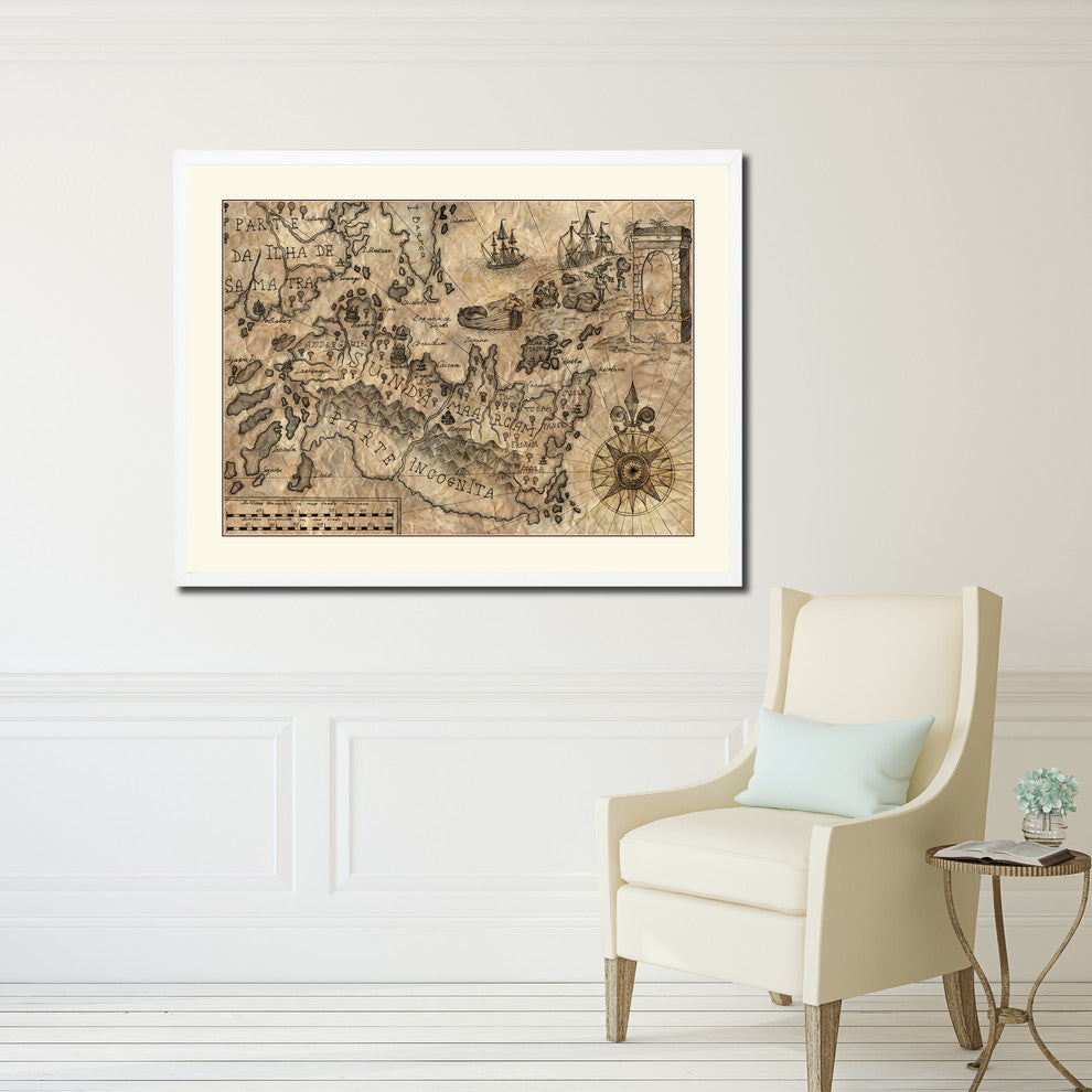 Land Old Map Print On Canvas With Picture Frame Art Collection 16" X 21"