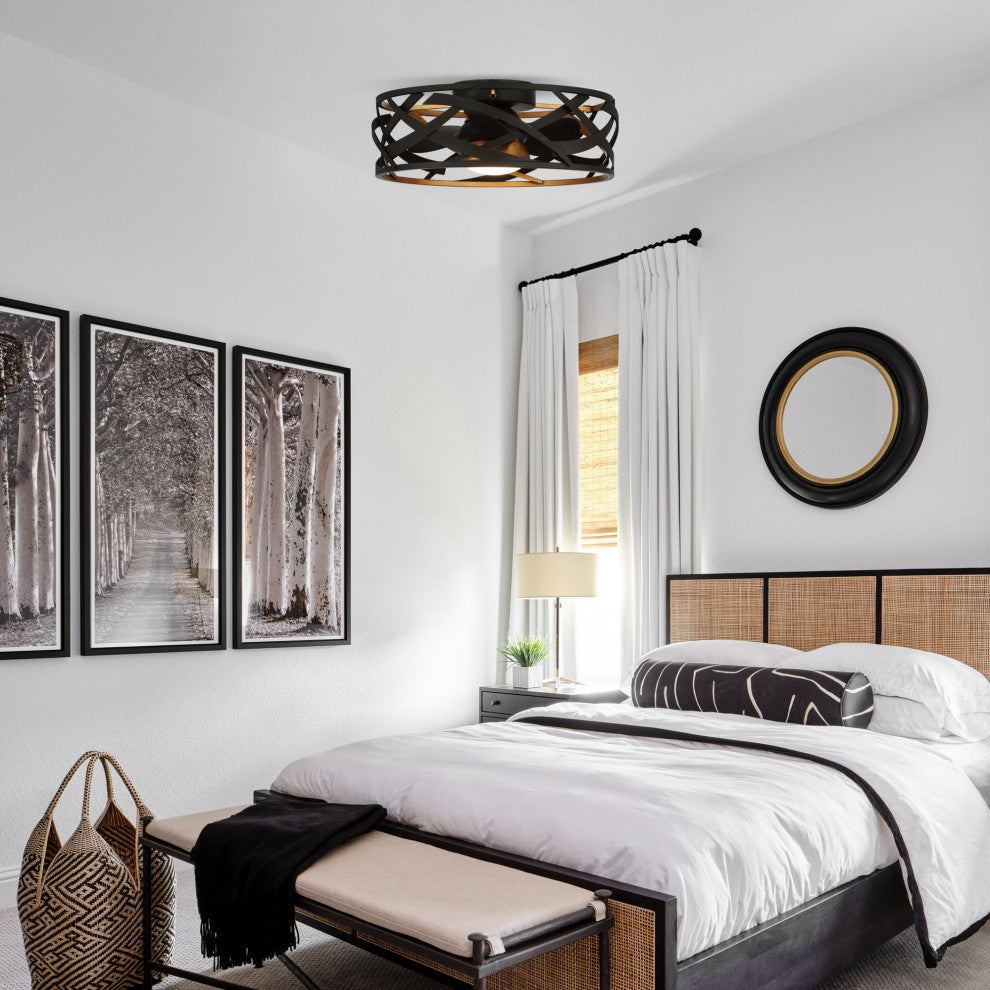 21 in Indoor Black Industrial LED Caged Ceiling Fan With Remote