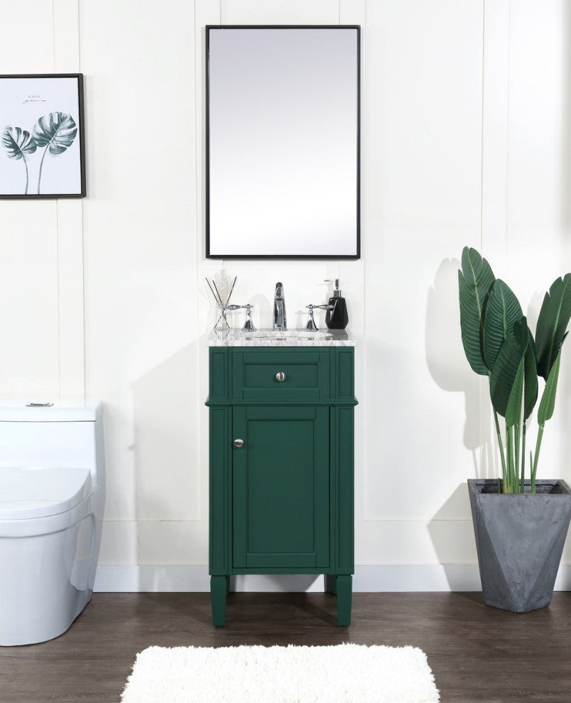 Home Living Vanity with Carrara White Marble Countertop, Green, 18", Single Sink