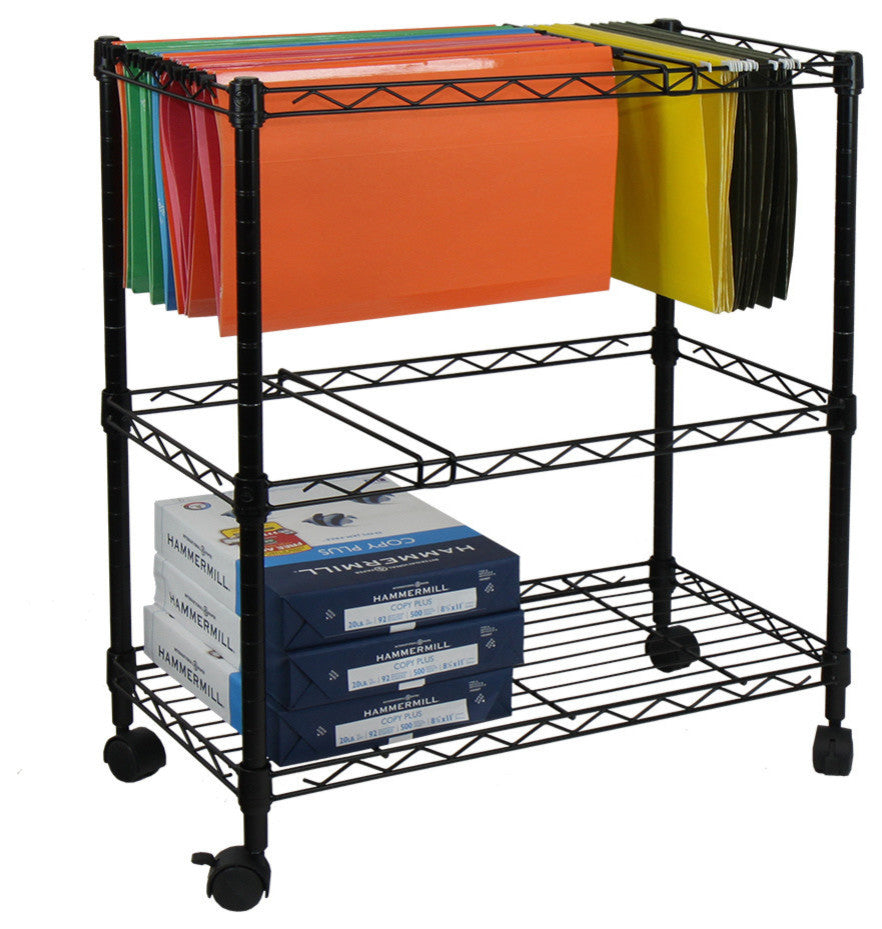 Oceanstar Portable 2-Tier Metal Rolling File Cart, Black