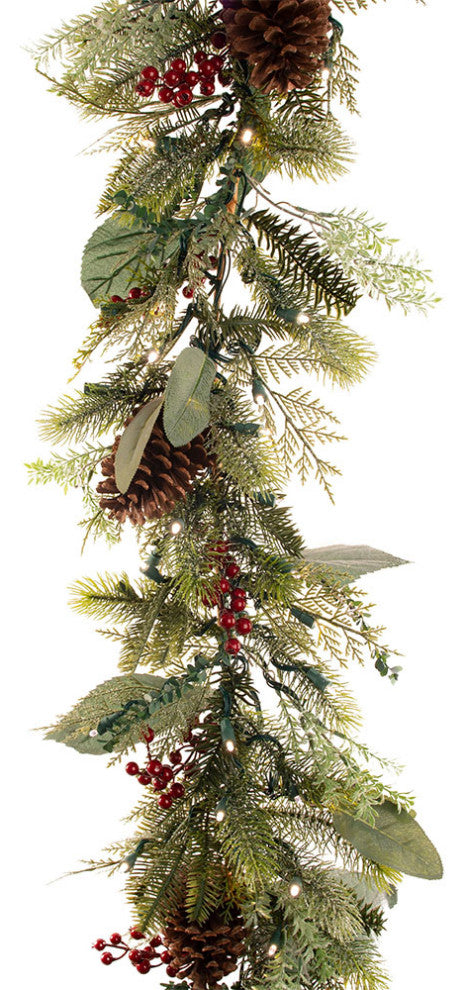 9' Artificial Christmas Garland with Lights, Winter Frost