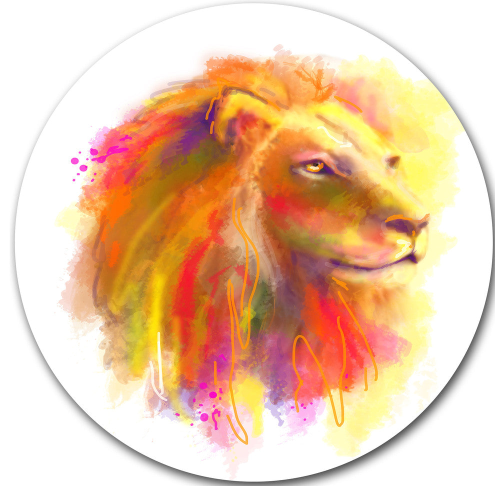 Lion With Colorful Mane, Animal Painting Round Wall Art, 23"