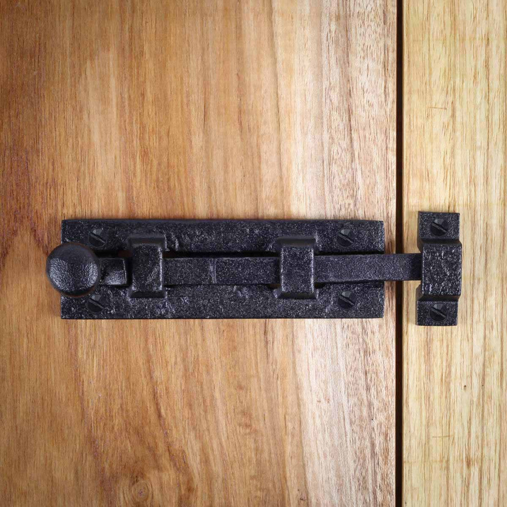 Black Slide Bolt Door Latch 4" L Wrought Iron Sliding Bolts with Catch Pack of 2