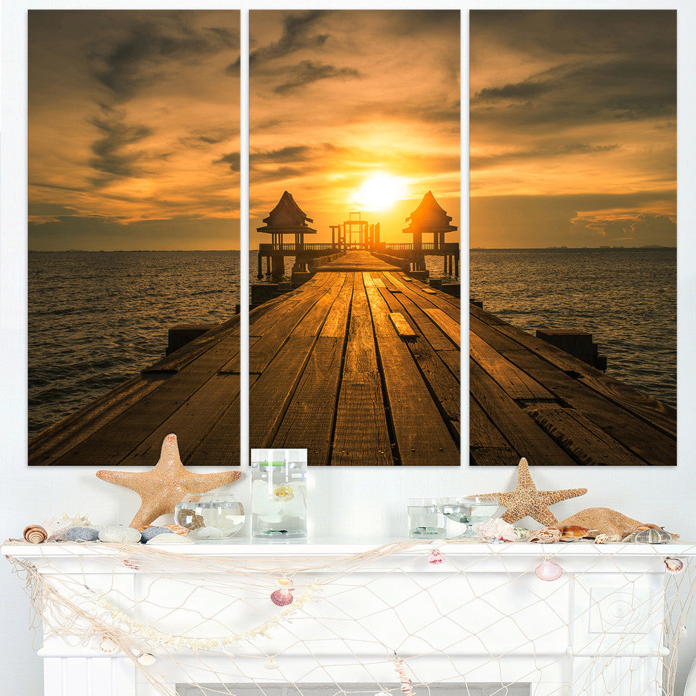 "Huge Wooden Bridge to Illuminated Sky" Metal Wall Art, 3 Panels, 36"x28"