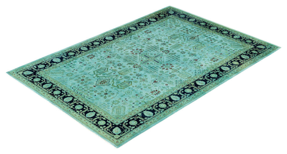 Overdyed One-of-a-Kind Hand-Knotted Area Rug Green, 6' 1" x 8' 10"