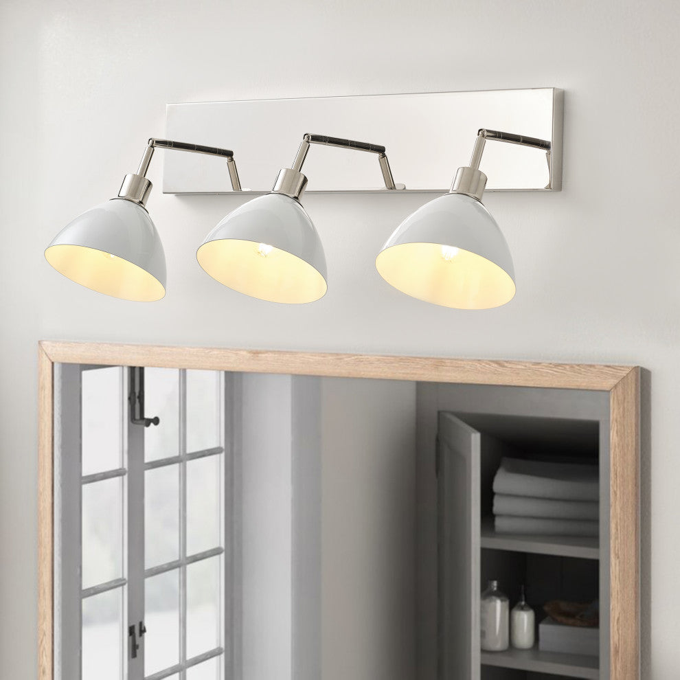 Modern 3-Light Bathroom Vanity Light Over Mirror with White Shades, Chrome