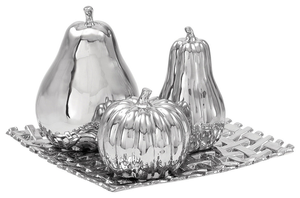 Urban Designs Silver Ceramic Lattice Fruit Bowl Centerpiece