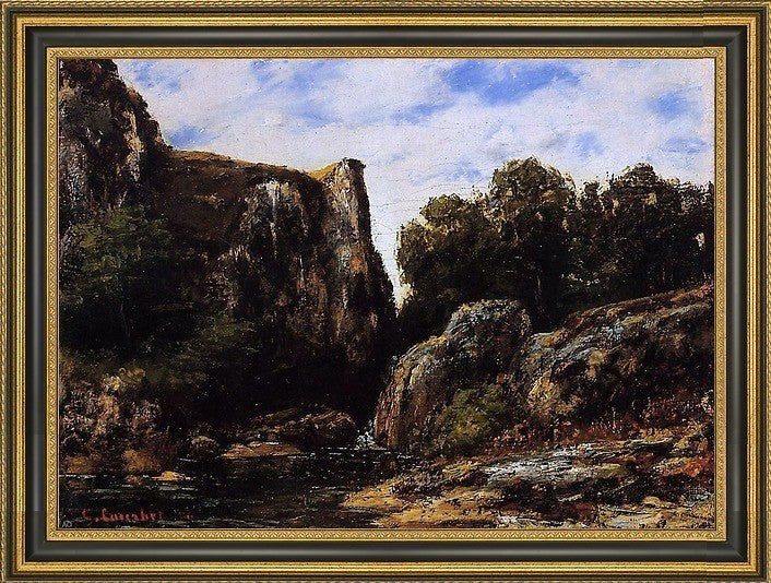 Gustave Courbet A Waterfall in the Jura Framed Premium Canvas Print, 16"x24"