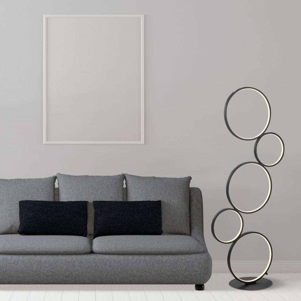 Pluto Stacked Circles 45" 5-Light Modern Integrated LED Floor Lamp, Black