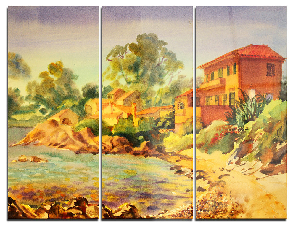 "French Riviera" Glossy Metal Wall Art, 3 Panels, 36"x28"