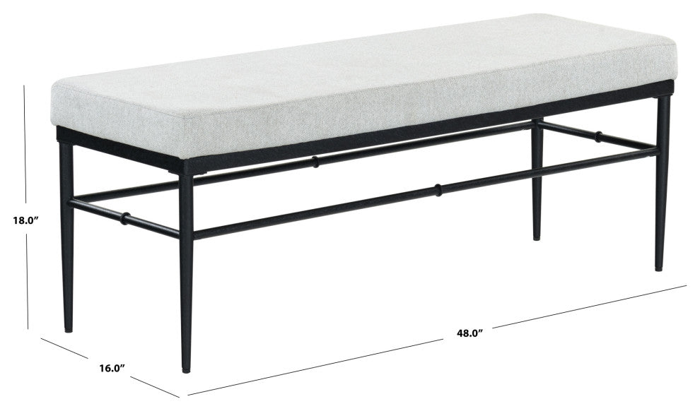 Safavieh Couture Theabella Linen and Metal Bench, Black/Light Grey