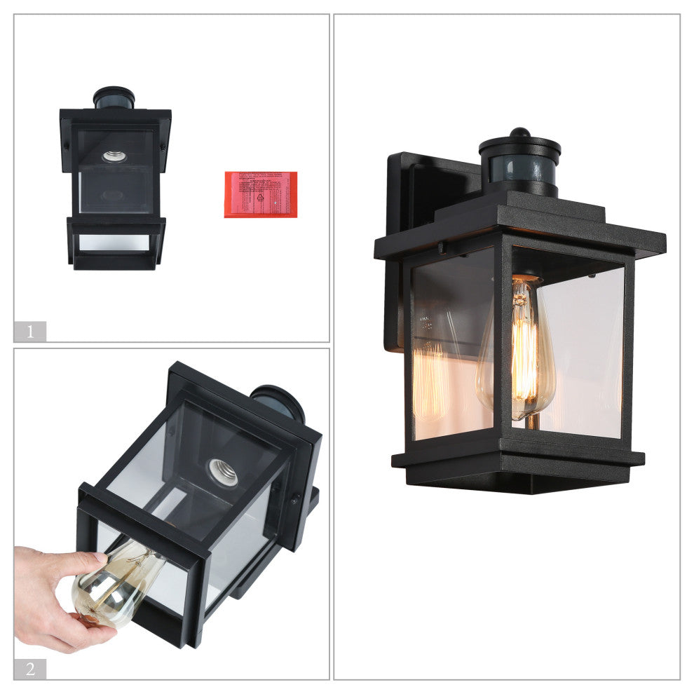 LNC 1-Light Matte Black Transitional Outdoor Wall Sconce, 11"h With Motion Sensor