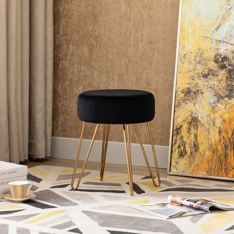 Golden Hairpin Legs Vanity Stool, Black
