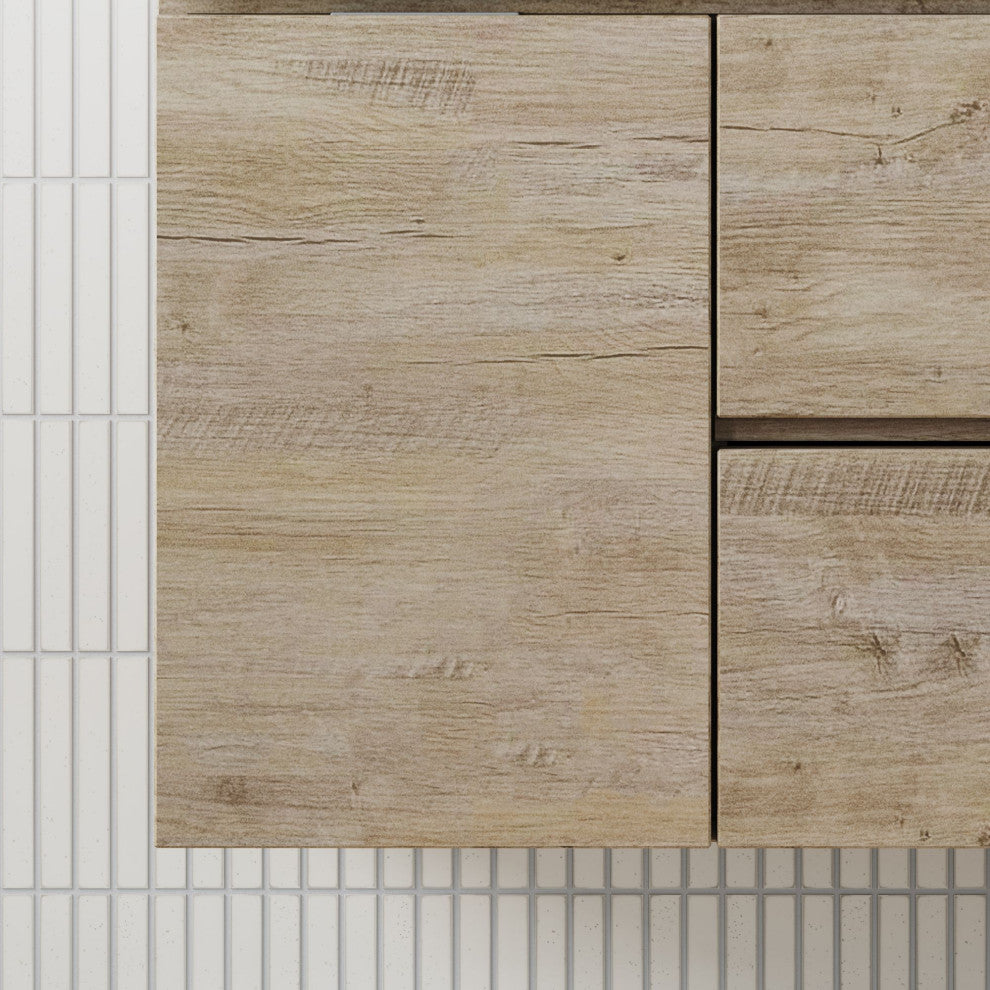 Boutique Bath Vanity, Natural Wood, 48", Single Sink, Wall Mount