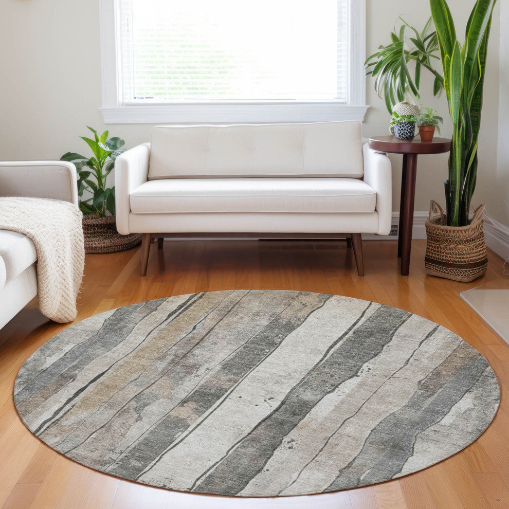 Machine Washable Indoor/Outdoor Chantille ACN1874 Putty 8' x 8' Round Rug