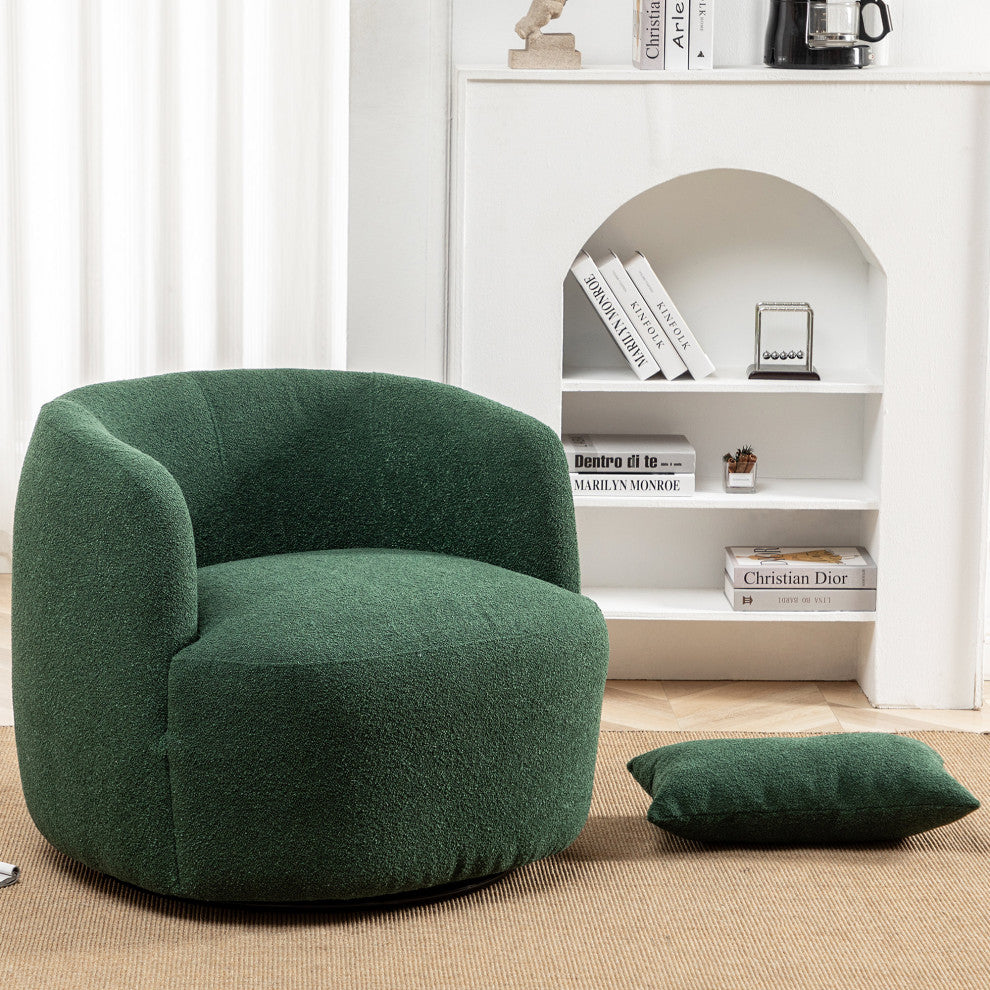 34" Wide Boucle Upholstered Swivel Armchair, Green