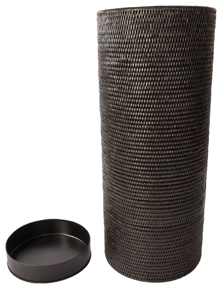 Artifacts Rattan Round Umbrella Basket, Tudor Black