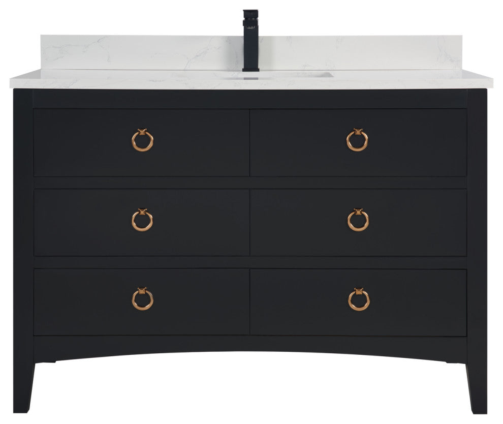 Legion Furniture WS2518 Series Bathroom Sink Vanity, Tricorn Black, 48", Artificial Stone Top, Single Sink