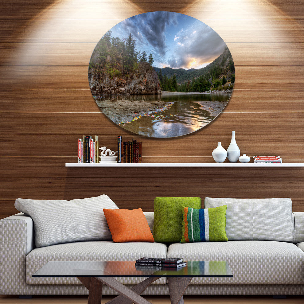 Peaceful Evening At Mountain Creek, Landscape Disc Metal Artwork, 11"
