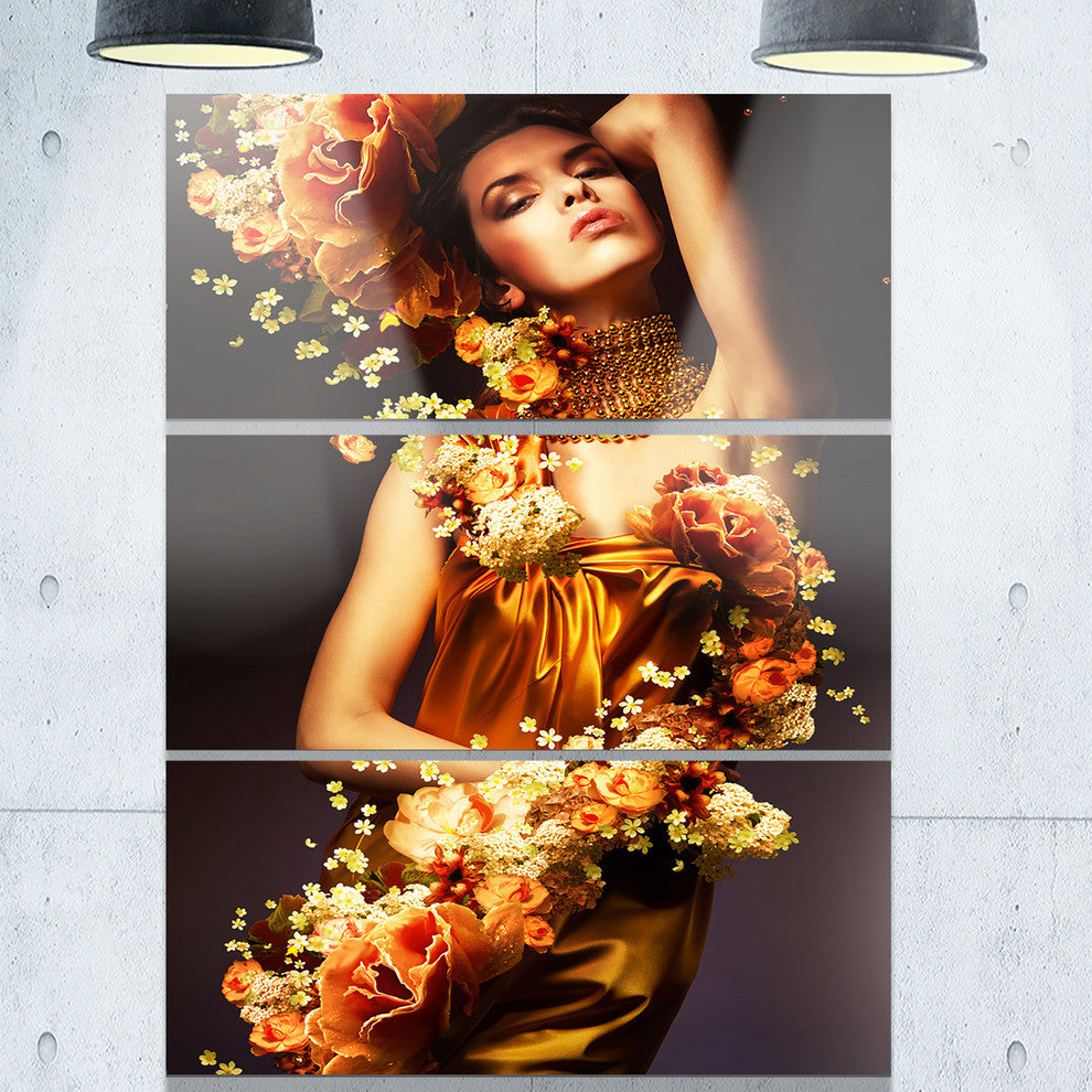 "Woman in Flower Robes" Digital Metal Wall Art, 3 Panels, 28"x36"