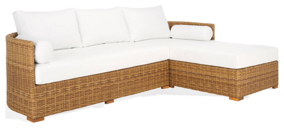 Safavieh Couture Indoor-Outdoor Anguilla Wicker Chaise Sofa, Natural/White