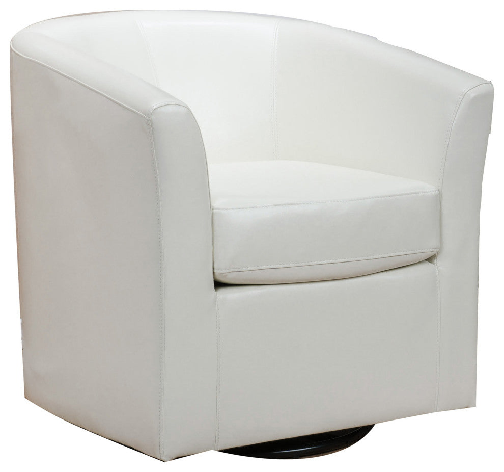 Corley Contemporary Upholstered Swivel Club Chair, Ivory, Faux Leather