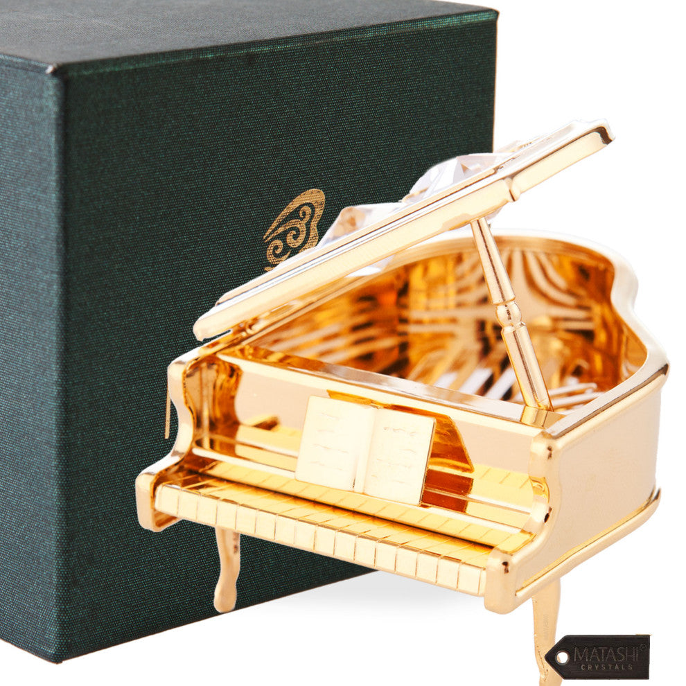24K Gold Plated Crystal Studded Grand Piano Ornament