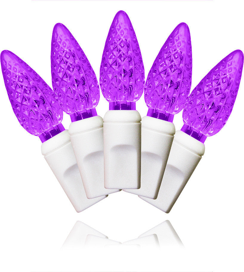 35 C6 Purple LED Lights 4" Spacing On White Wire