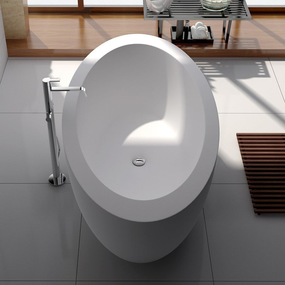 ADM Curved Freestanding Bathtub, Glossy White, 74.81"